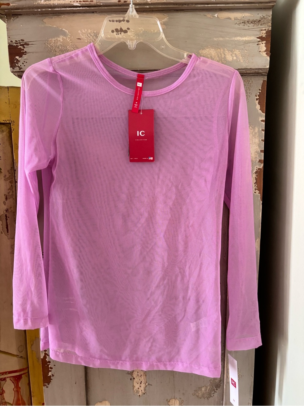 IC COLLECTION Light Pink Long Sleeve Mesh Top